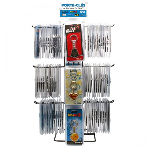 Présentoir tourniquet comptoir 4 faces de 3 broches fixes