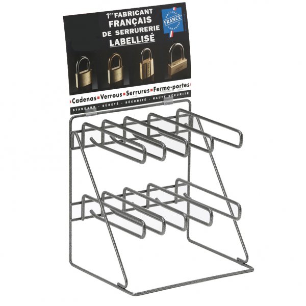 Présentoir de comptoir pour cadenas avec broches simples sécurisées