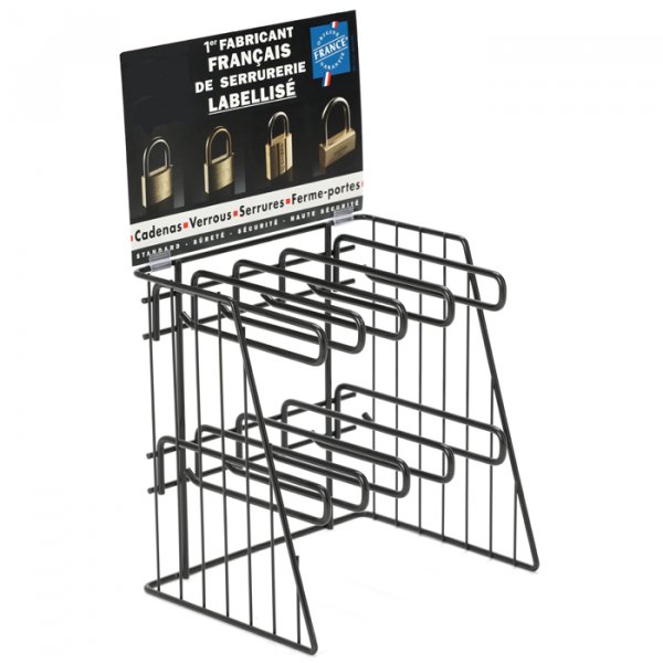 Présentoir de comptoir pour cadenas avec broches simples sécurisées